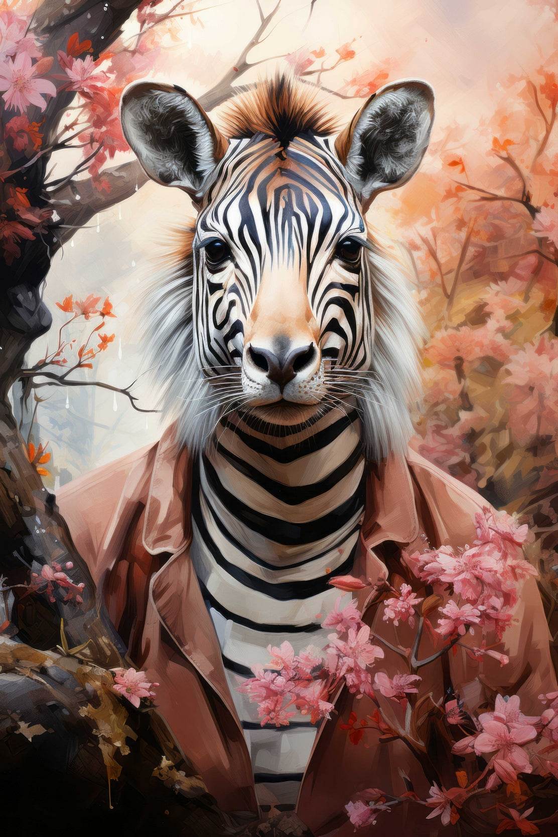 Watercolor Zebra with Flowers Animal Wall Art - beink online art store