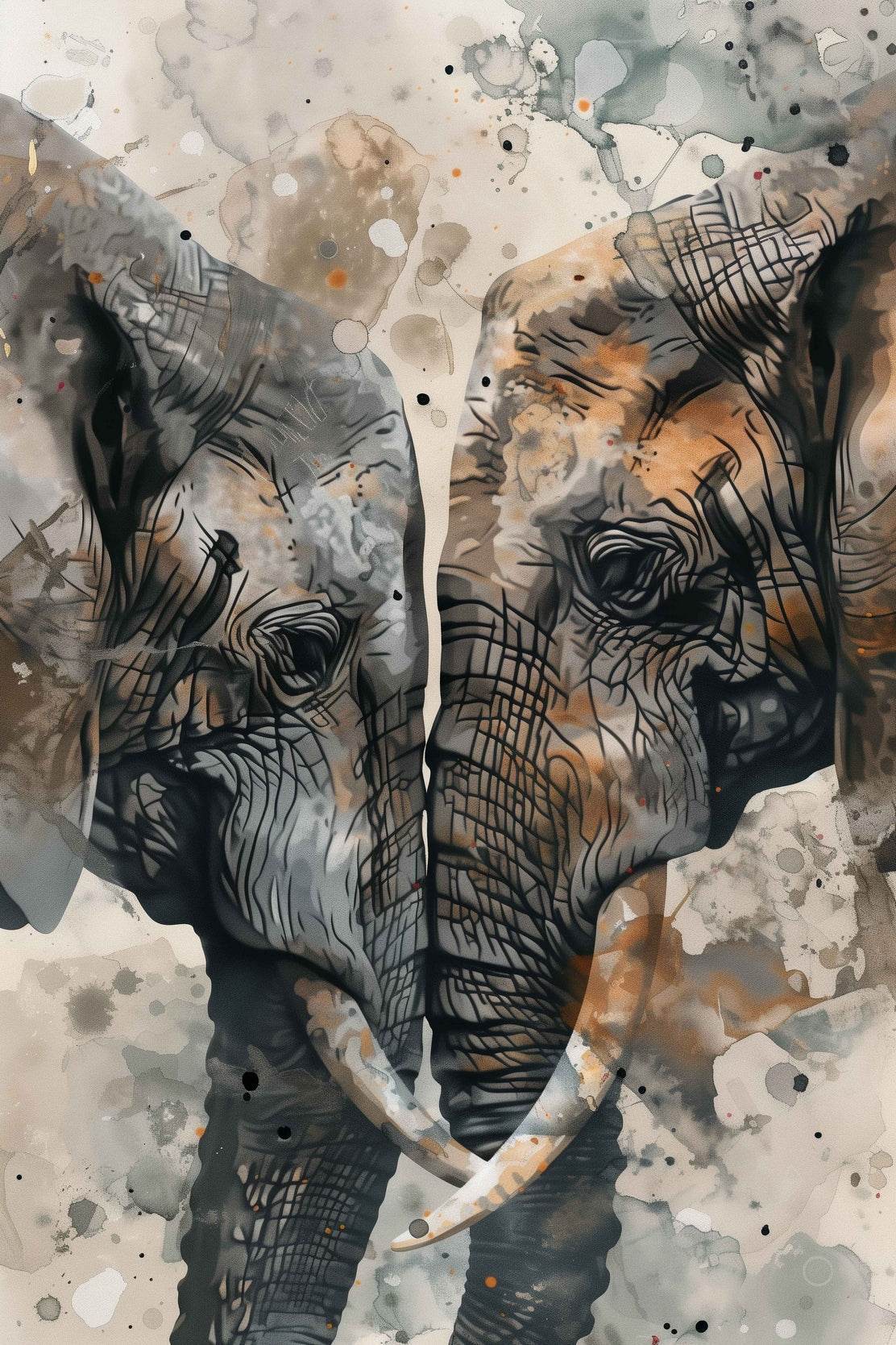 Watercolor Pair of Elephant Animal Wall Art - beink online art store
