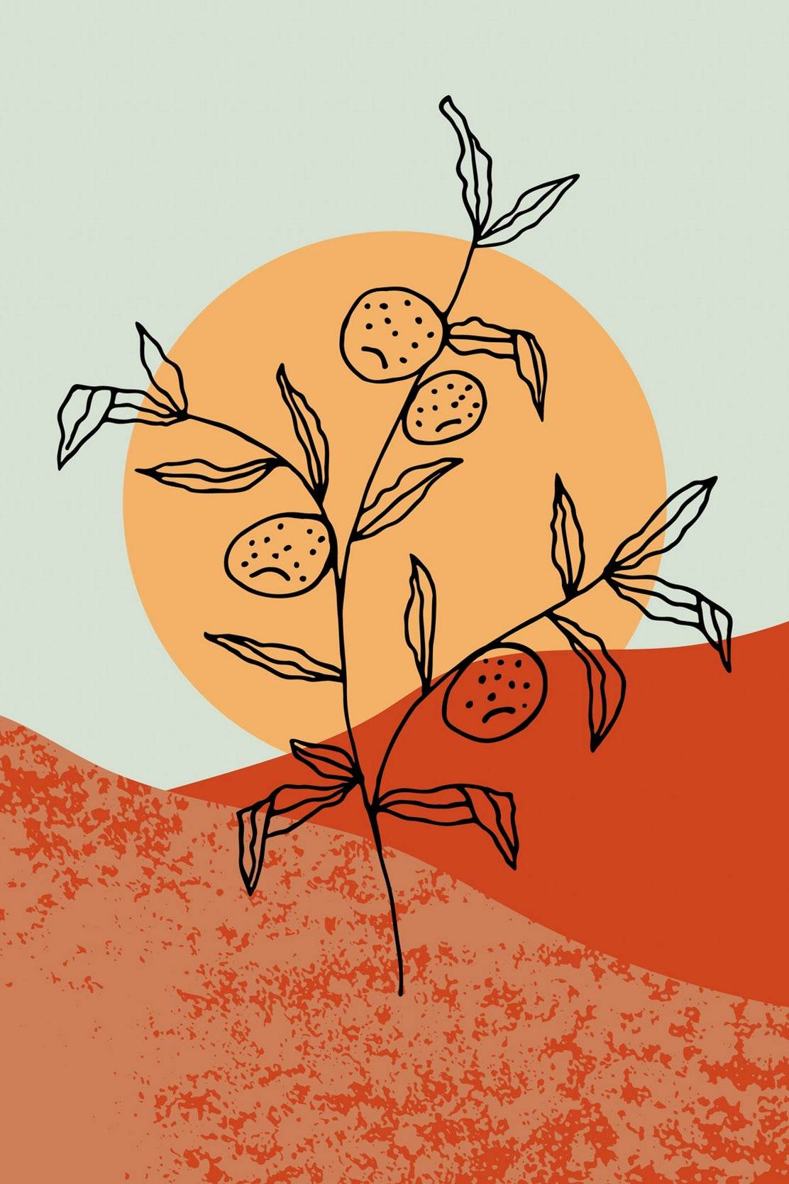 Shrivelled Plant With Sun Abstract Wall Art - beink online art store