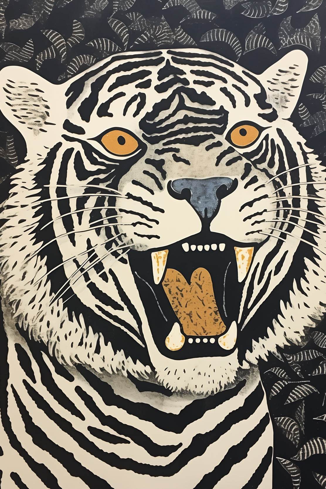 Painting of Tiger Block Print Wall Art - beink online art store