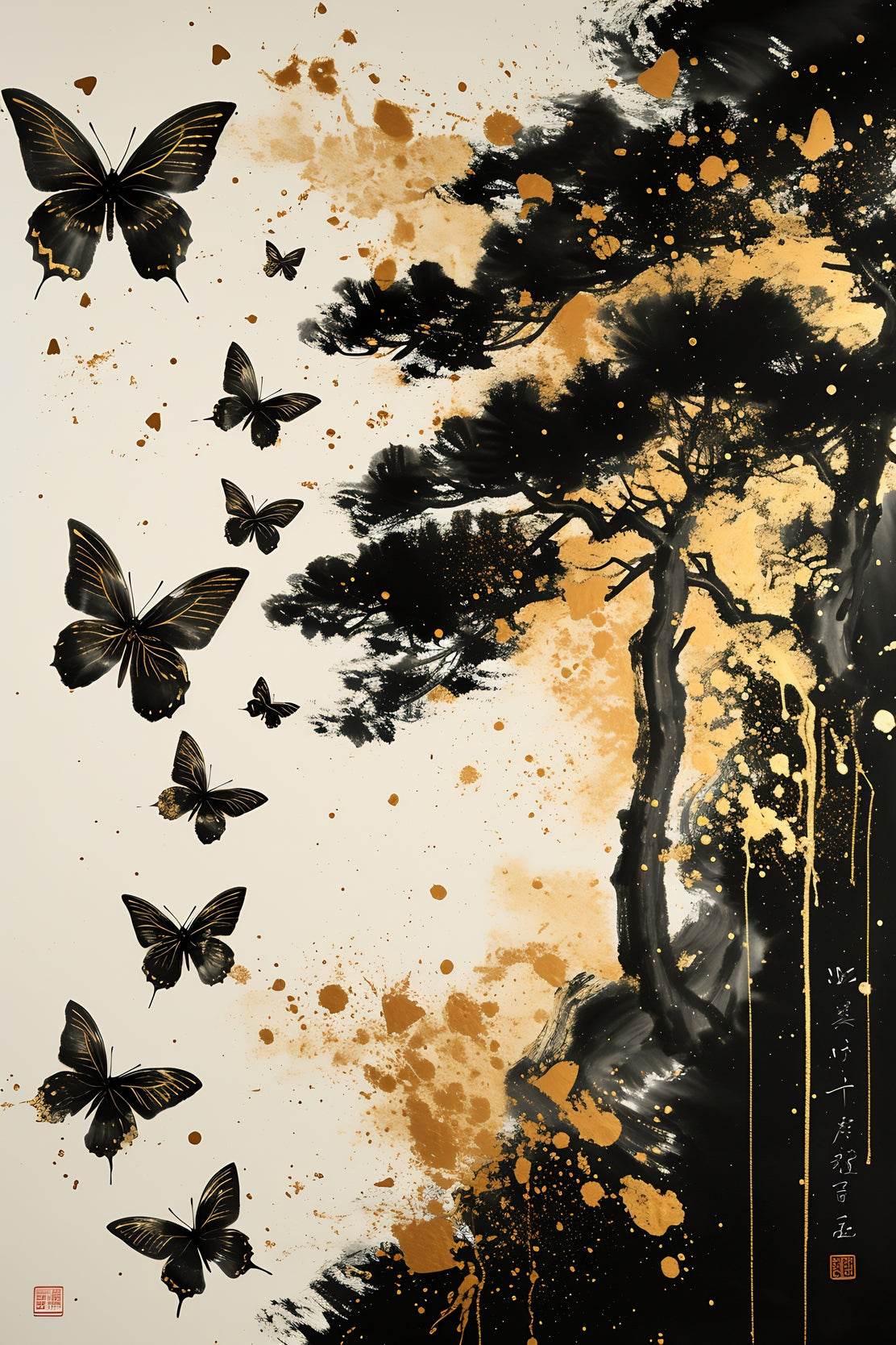 Painting Beautiful Black Butterflies Wall Art - beink online art store