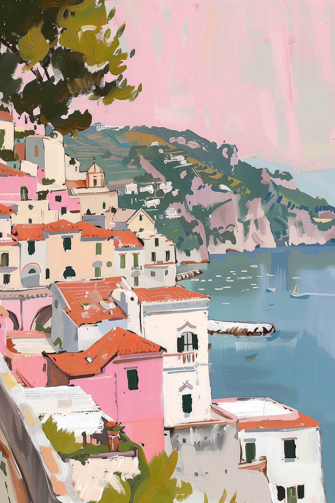 Beautiful Village By The Beach Wall Art - beink online art store