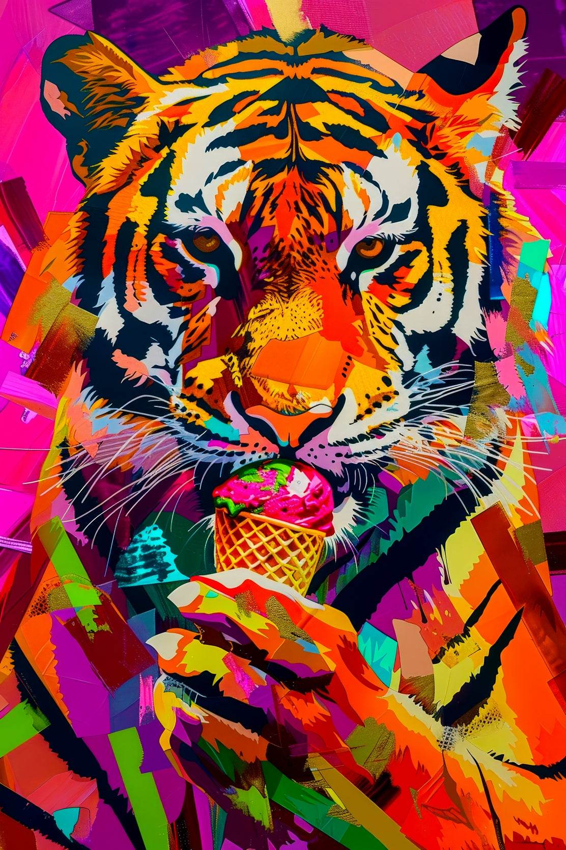 Colorful Tiger Having Ice cream Wall Art - beink online art store