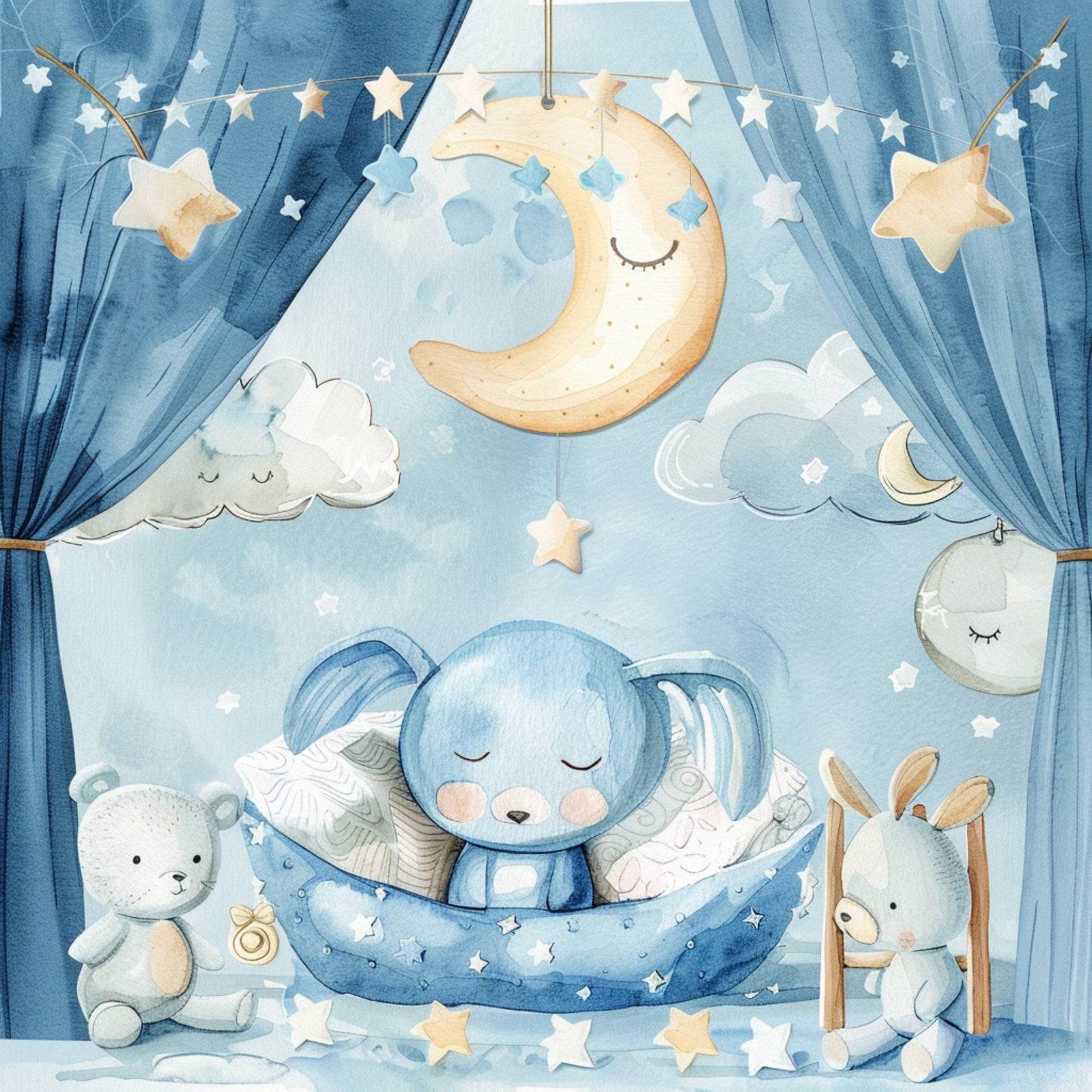 Watercolor Sleeping Bunny Illustration Wall Art - beink online art store