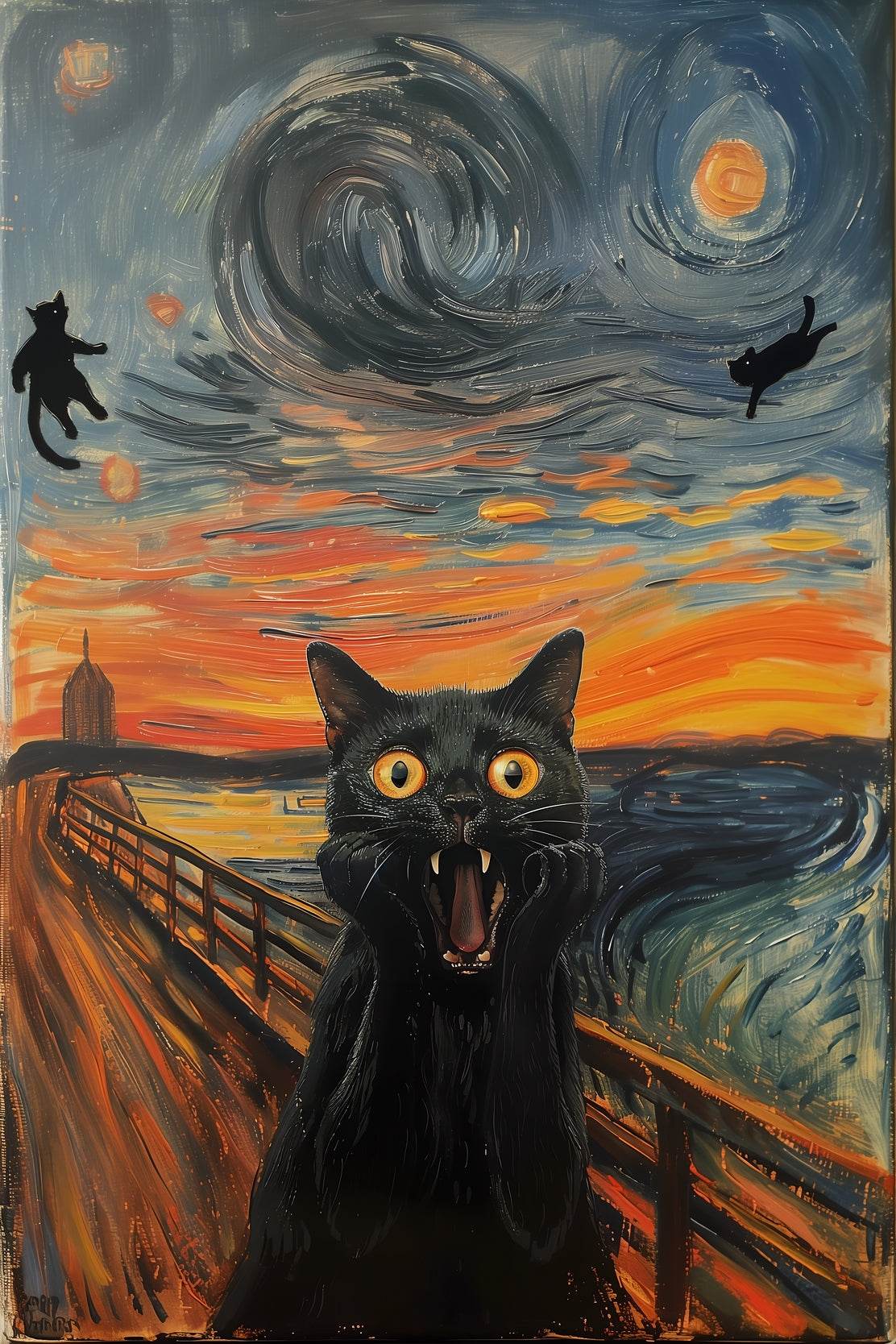 Screaming Black Cat Painting Wall Art - beink online art store