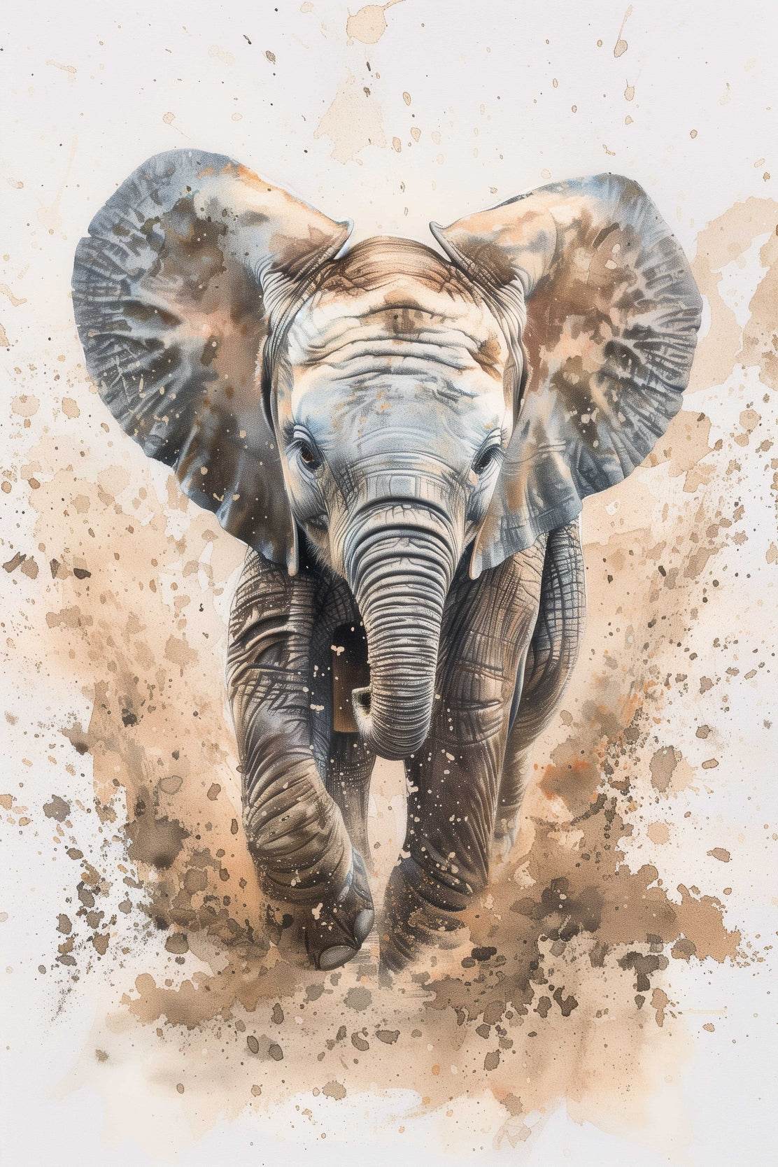 Elephant Running in Dirt Animal Wall Art - beink online art store