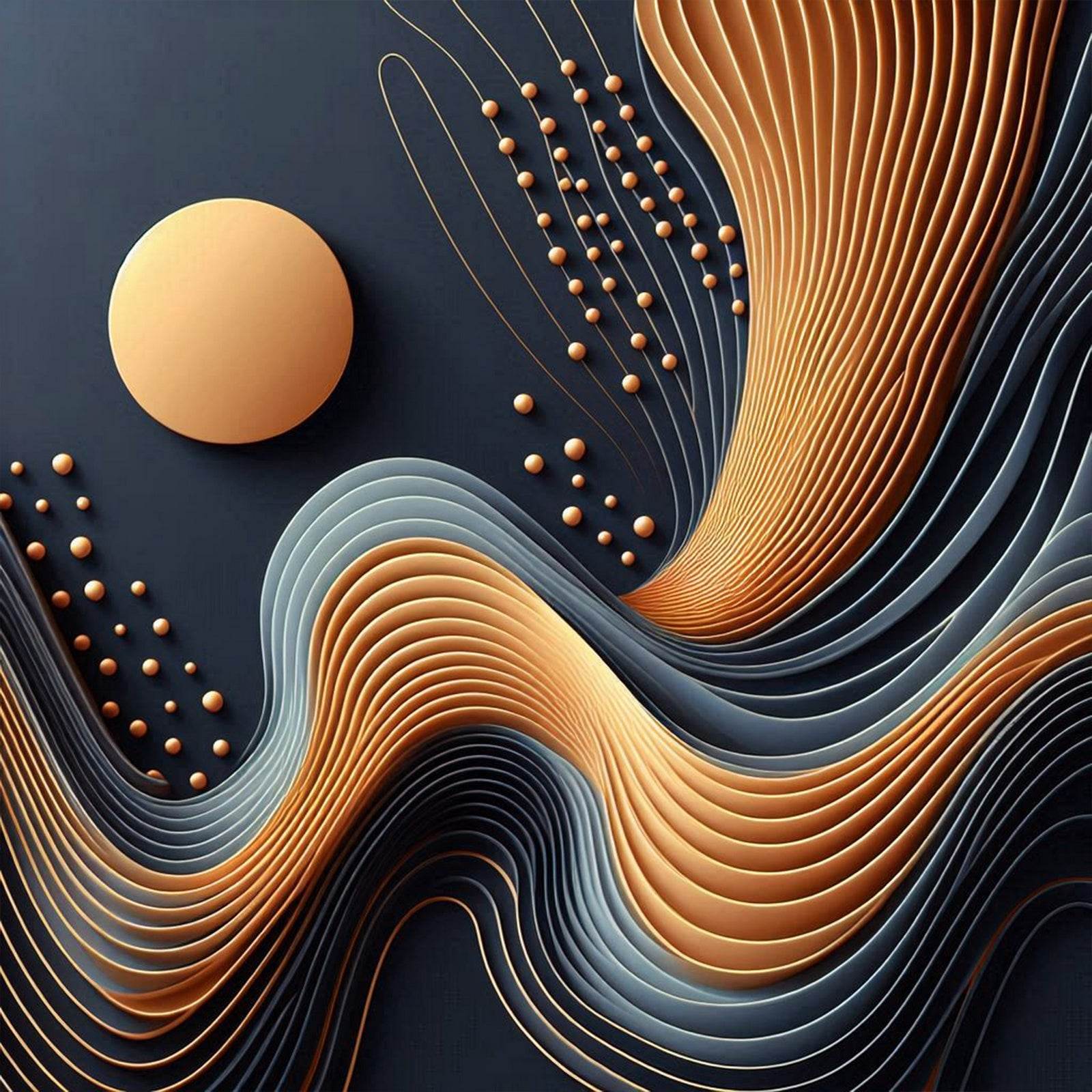 3D Golden Wavy Orange Abstract Wall Art - beink online art store