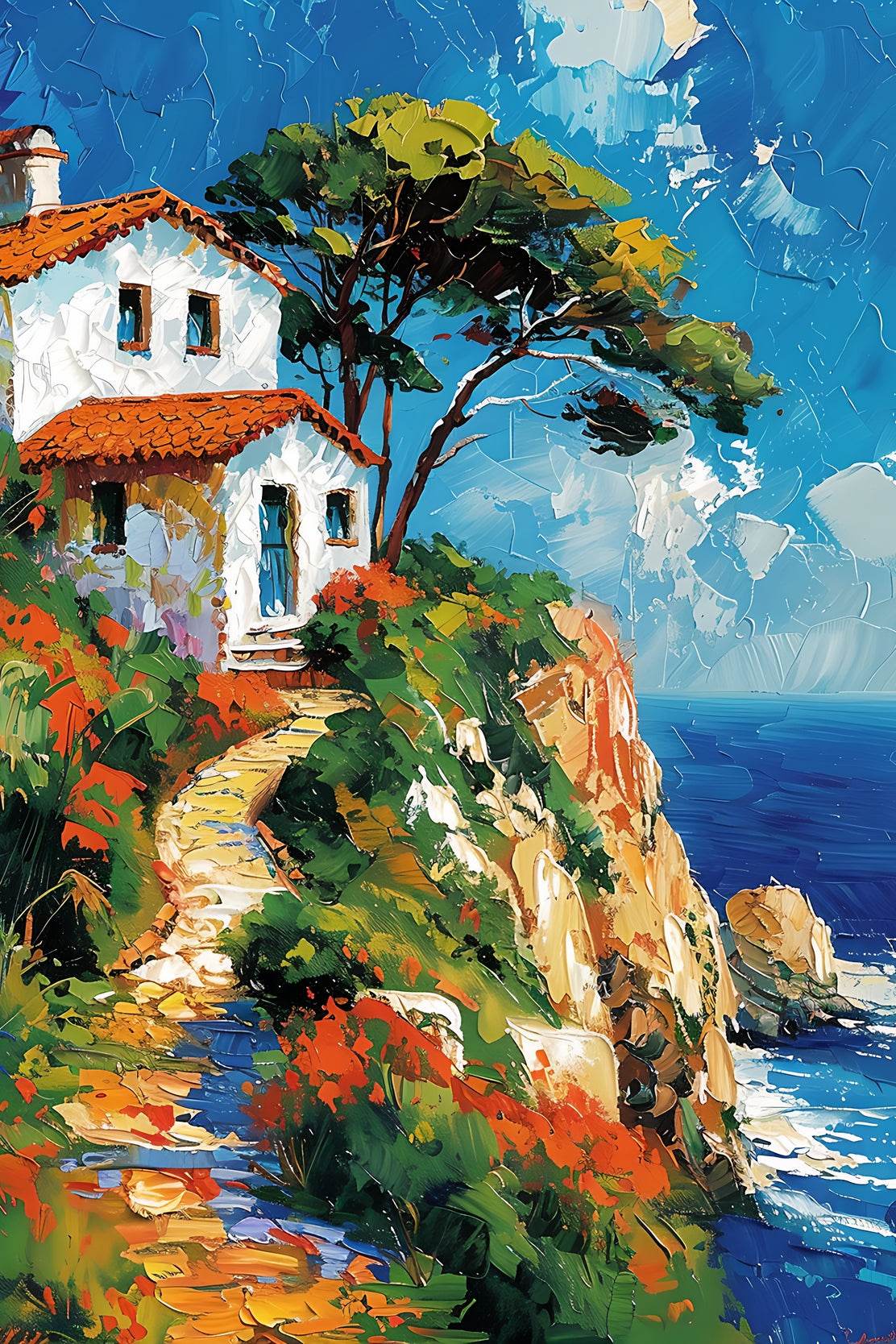 Painting Of Beach House On Cliff Wall Art - beink online art store