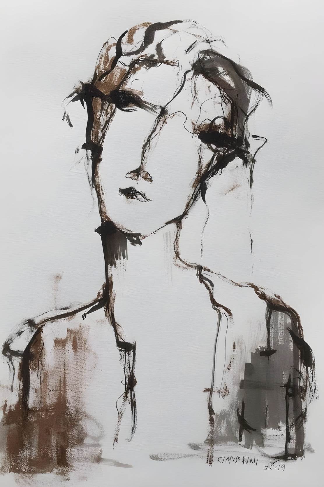 Ink and Watercolor Expressive Face Wall Art - beink online art store