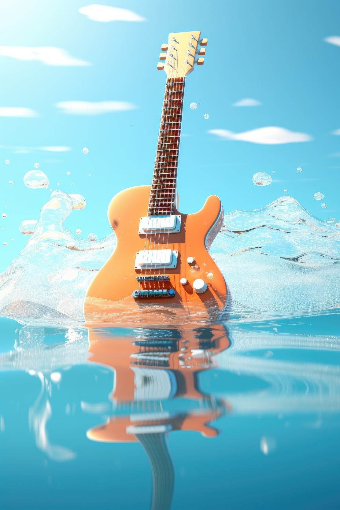 Guitar Drowned In Water Wall Art - beink online art store