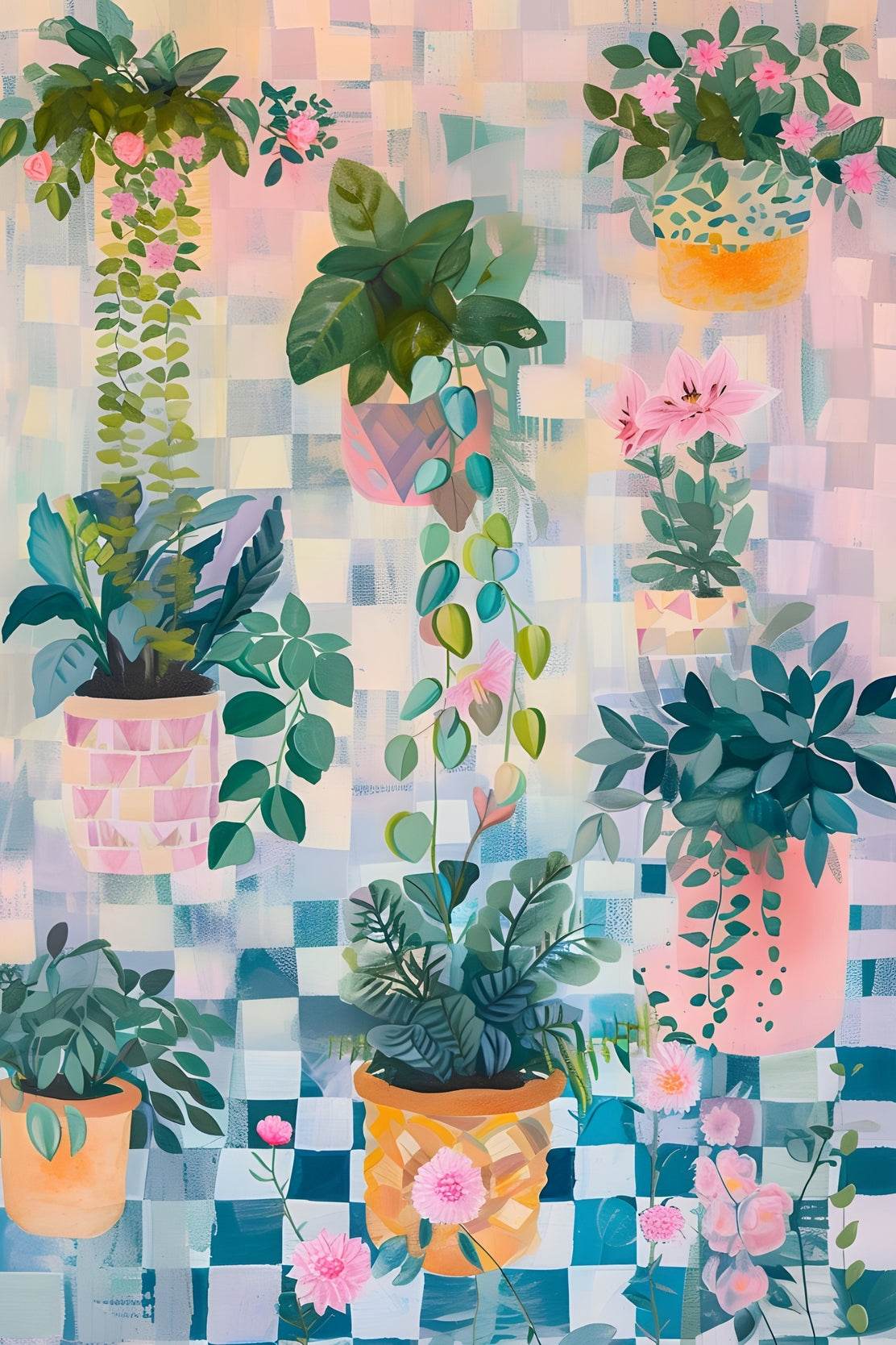 Colorful Potted Plants Digital Painting Art - beink online art store
