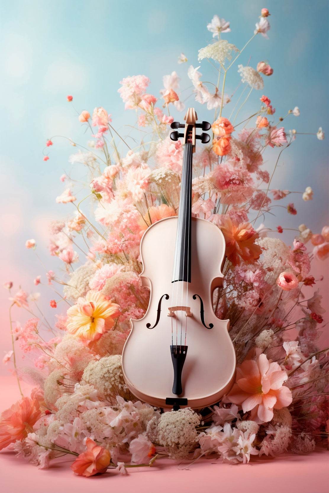 Pink Violin Among Flowers Wall Art - beink online art store