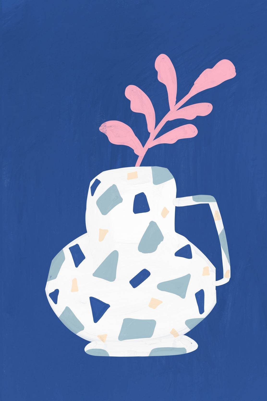 Pink Leaf Branch in A Blue Vase Wall Art - beink online art store