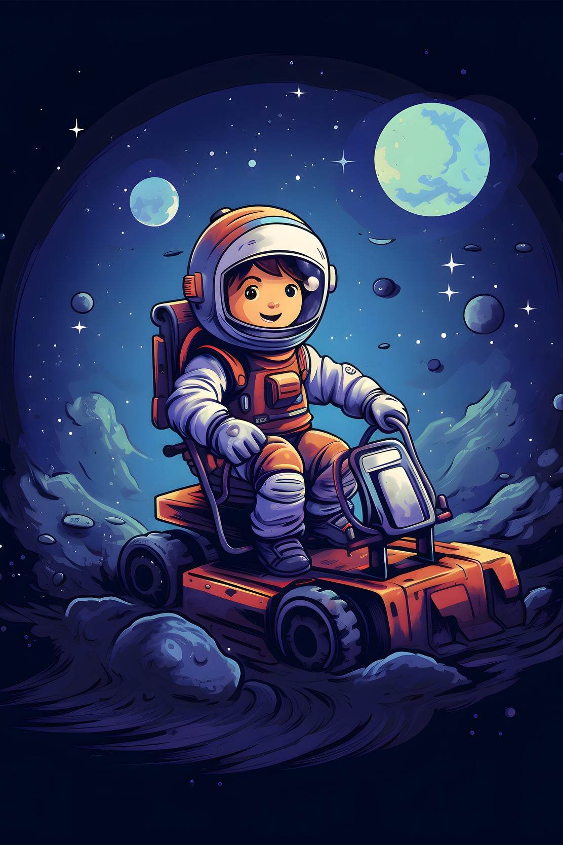 Painting of Astonaut Boy Riding in Space - beink online art store
