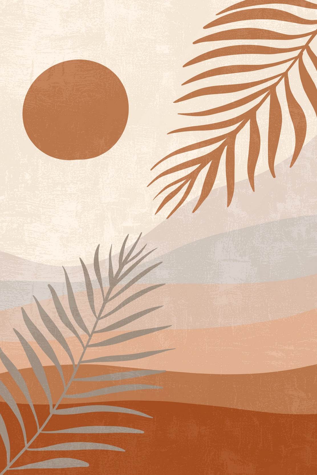 Abstract Landscape with Sun and Palm leaves ArtWork - beink online art store