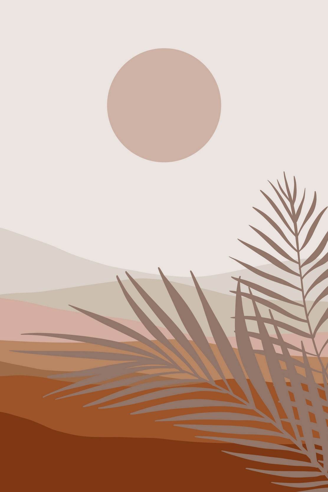 A Landscape with a Large Sun and Palm Leaves ArtWork - beink online art store