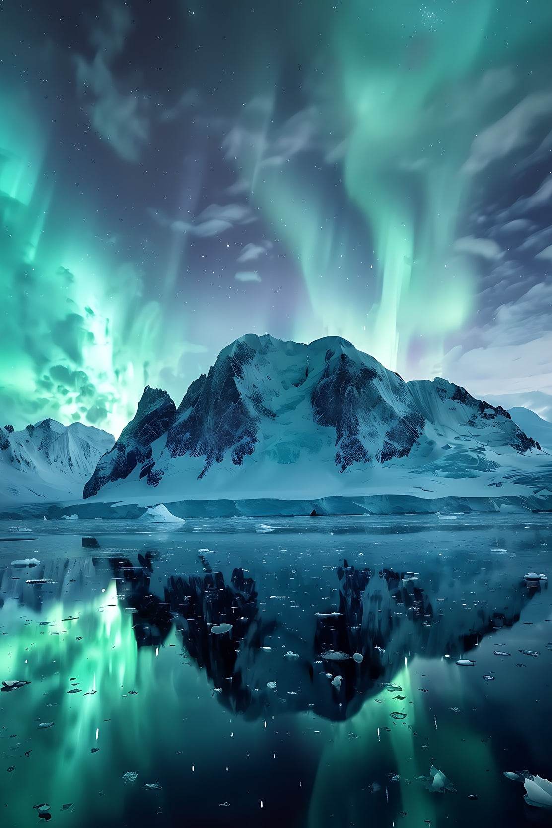 Green Northern lights in the Sky Over Snow Mountain Wall Art - beink online art store