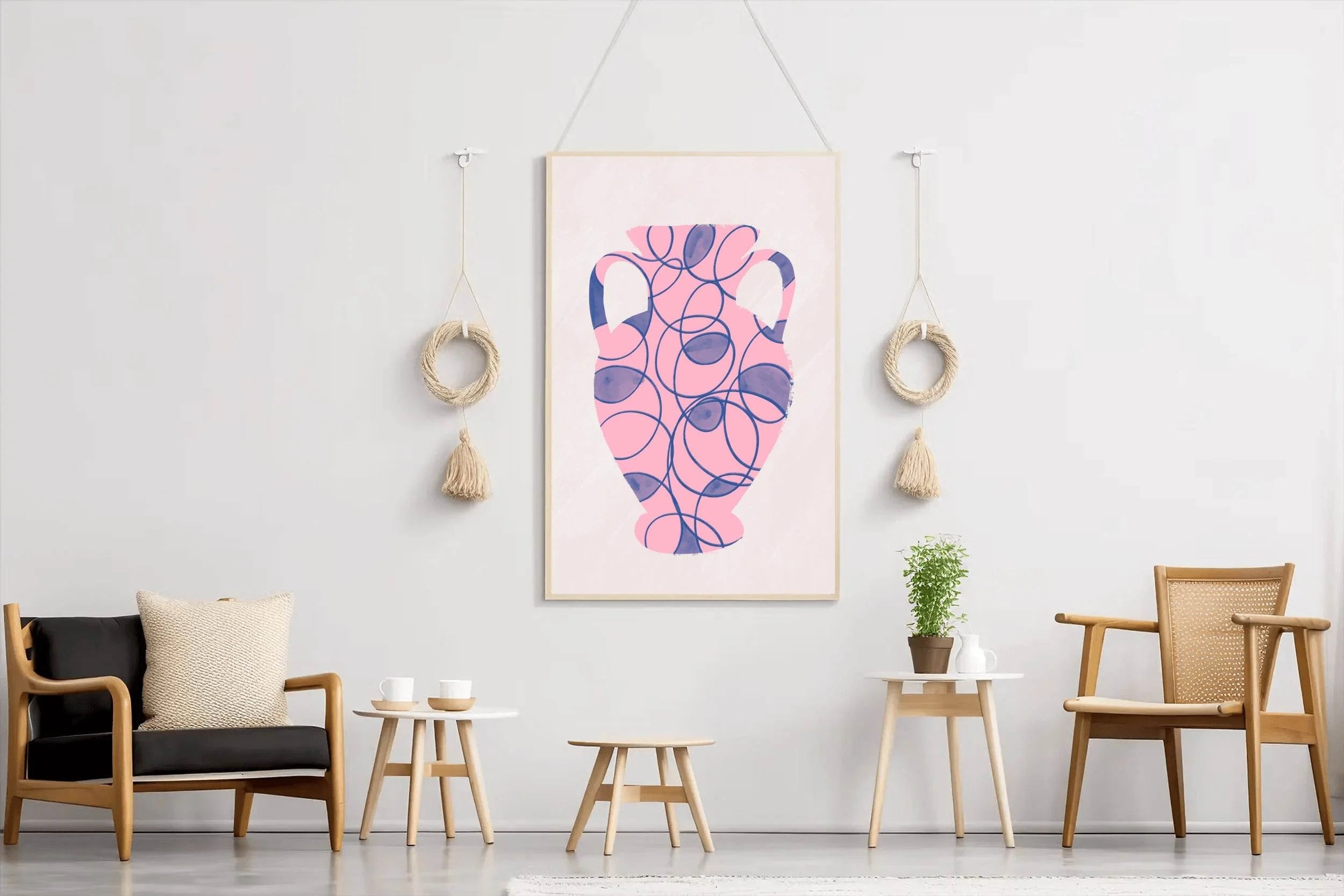 Pink And Blue Vase With Handle Wall Art - beink online art store