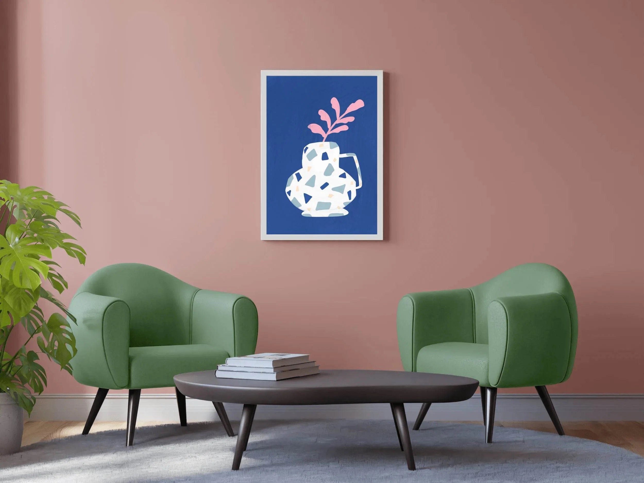 Pink Leaf Branch in A Blue Vase Wall Art - beink online art store