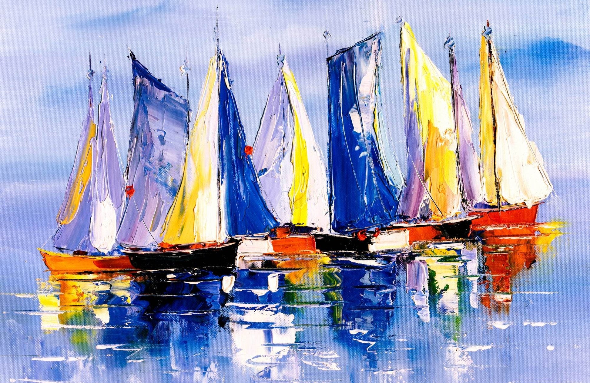 Oil Painting of Colorful Sailboats Wall Art - beink online art store