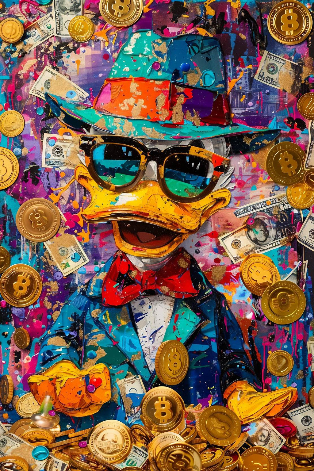 Donuld Duck with Money Around Wall Art - beink online art store