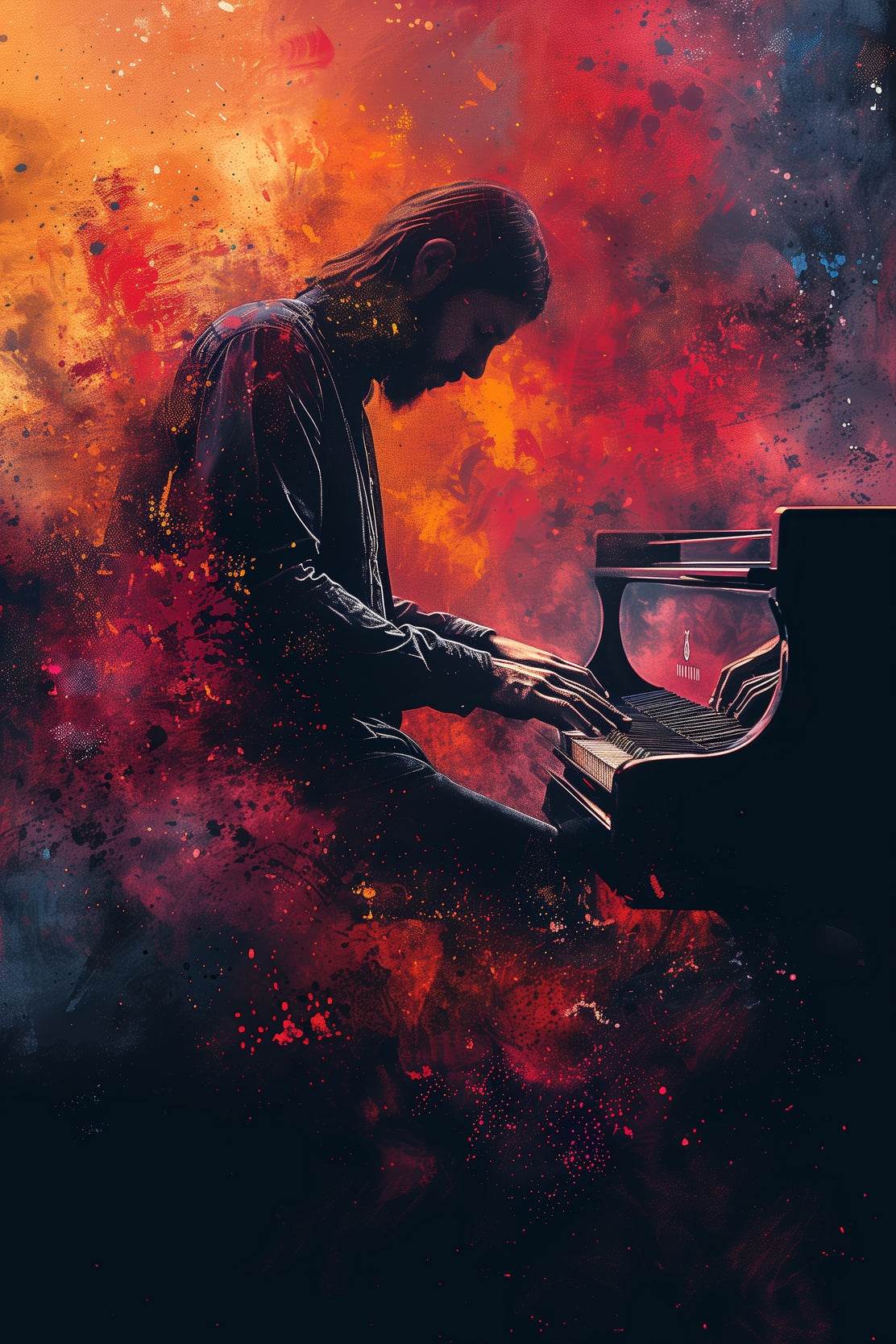Digital Painting of a Man Playing Piano - beink online art store