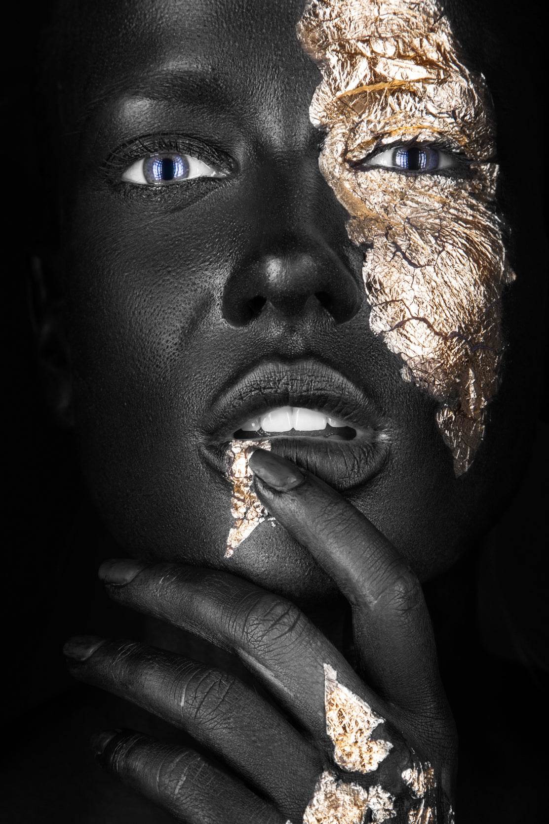 Dark Skinned Girl With Golden Makeup On Her Face Wall Art - beink online art store