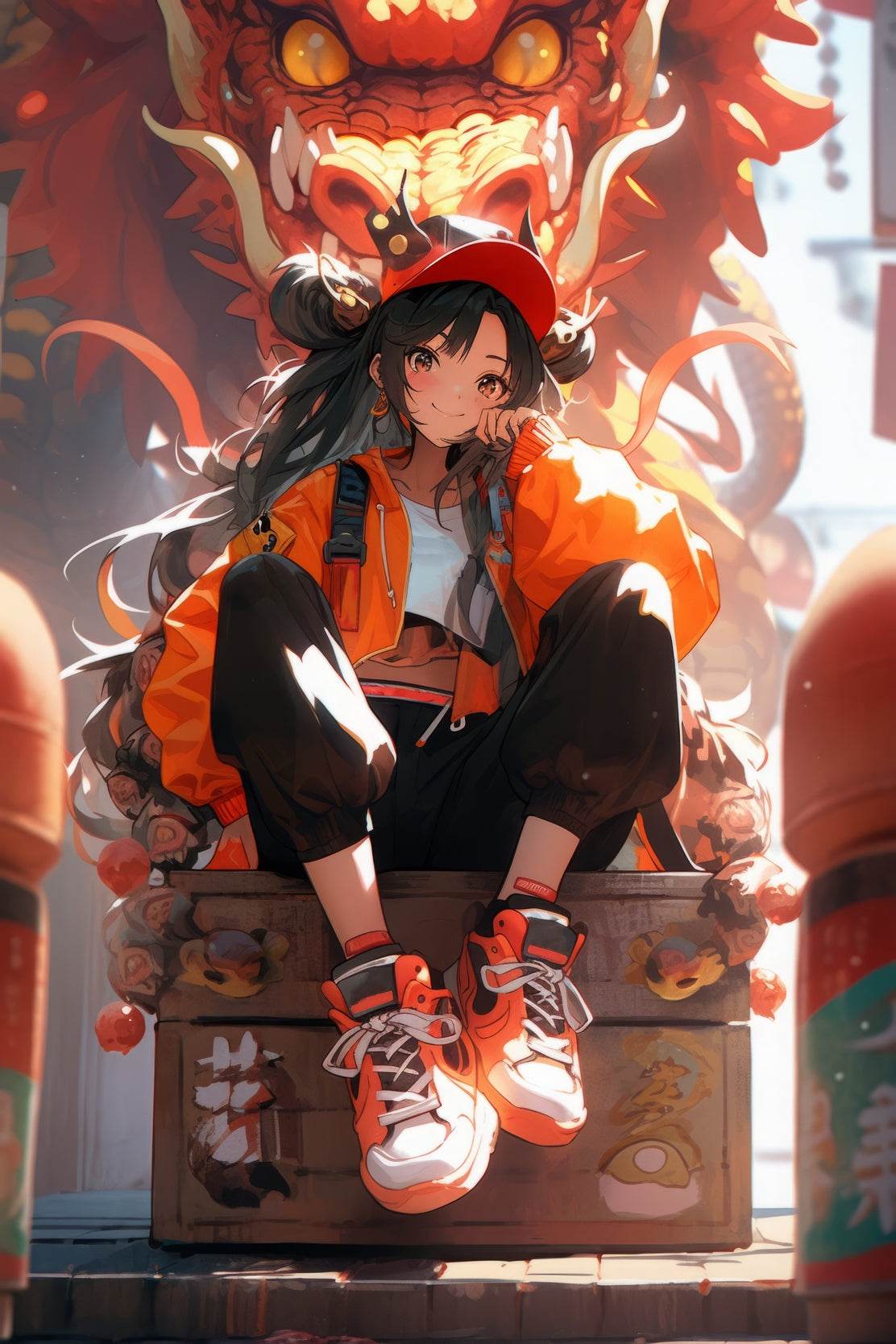 Anime Character with Dragon illustration Anime Wall Art - beink online art store
