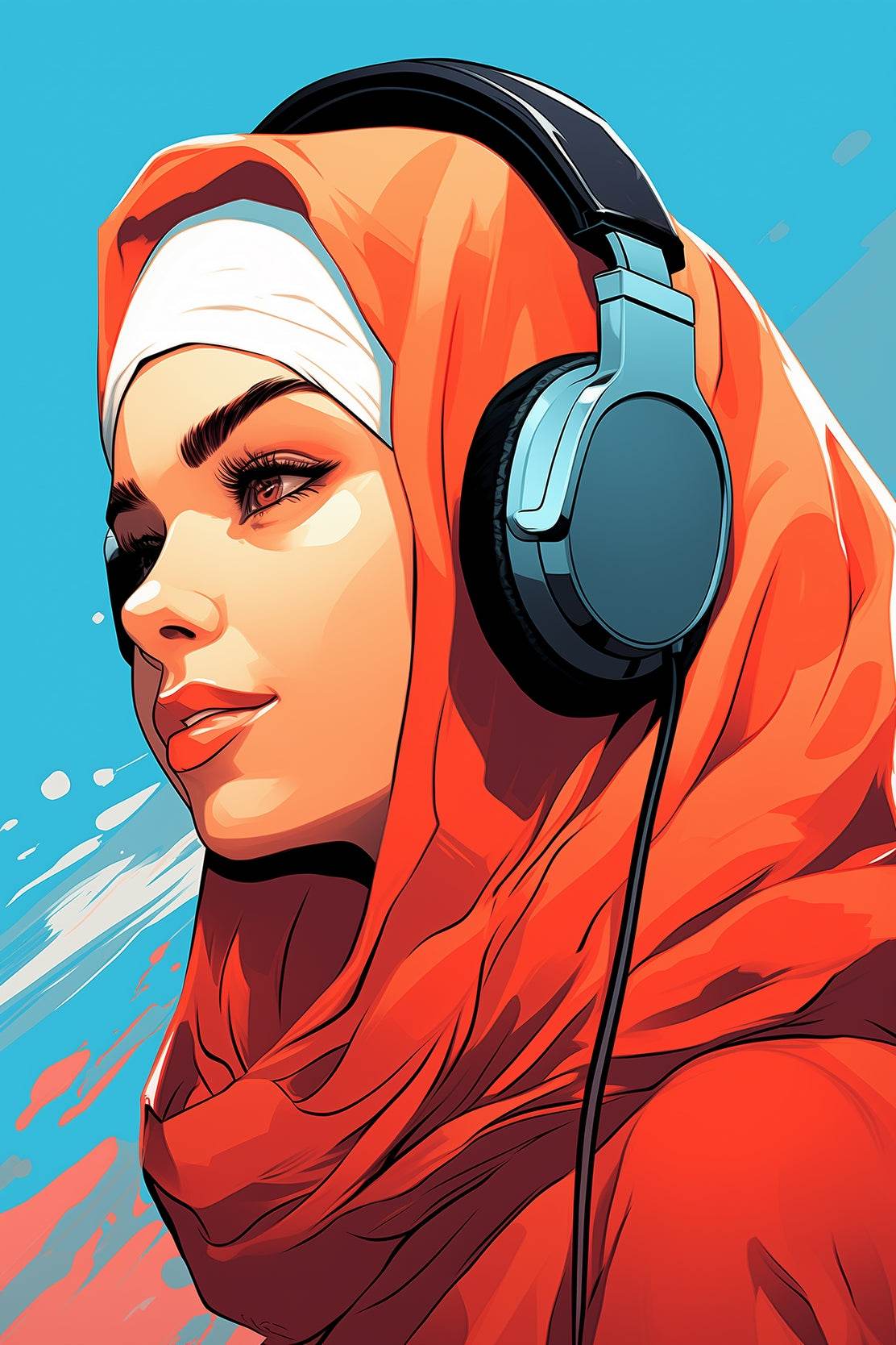 Modern Anime Hijab Girl Wall Art - beink online art store