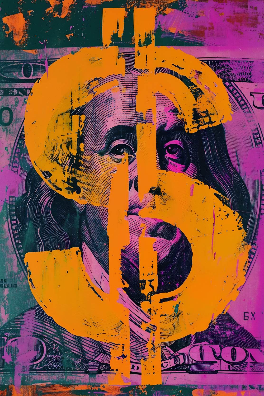 Colorful Dollar Ben Franklin Wall Art - beink online art store
