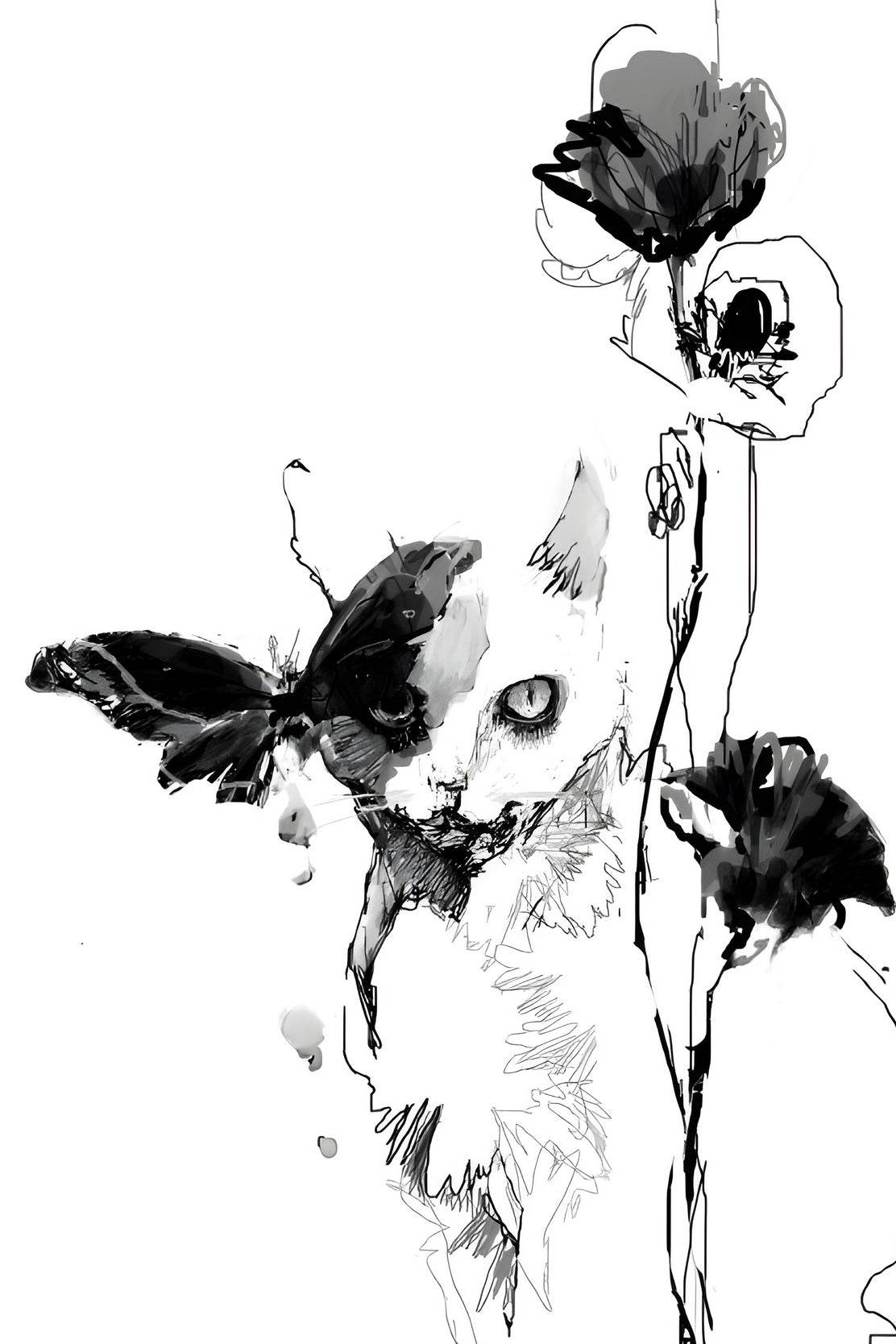 Feline Whispers in Black Ink Modern Wall Art - beink online art store