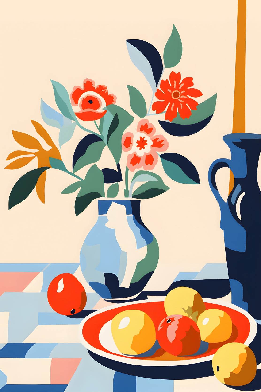 Painting a Fruit Plate Next To a Vase - beink online art store