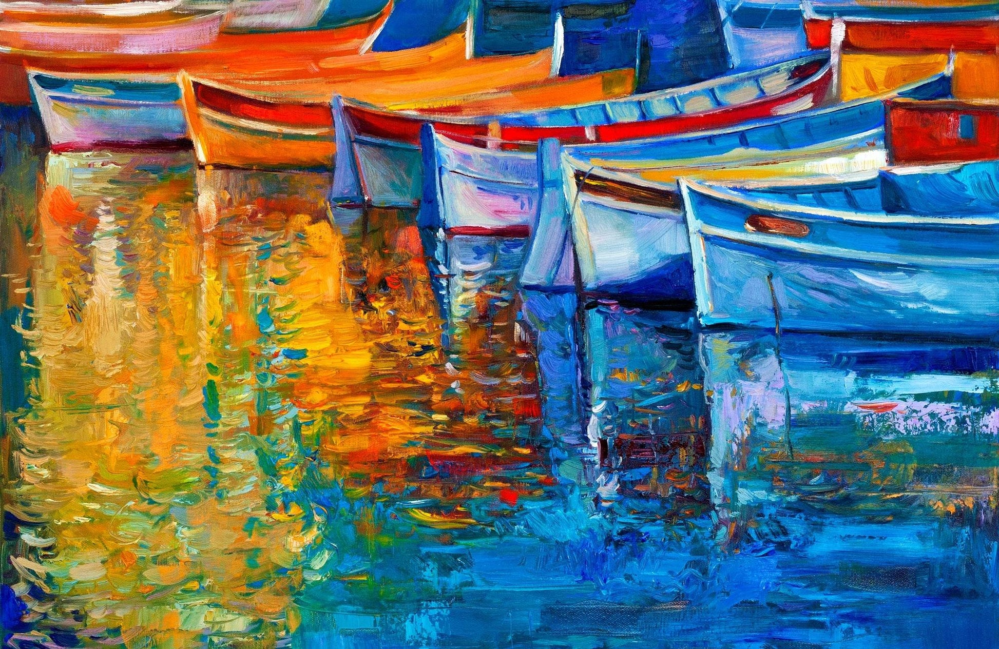 Oil Painting of Colorful Fishing Boats Wall Art - beink online art store