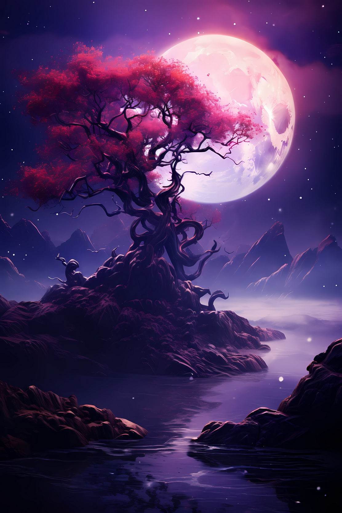 Sakura Tree In The Moonlight Wall Art - beink online art store