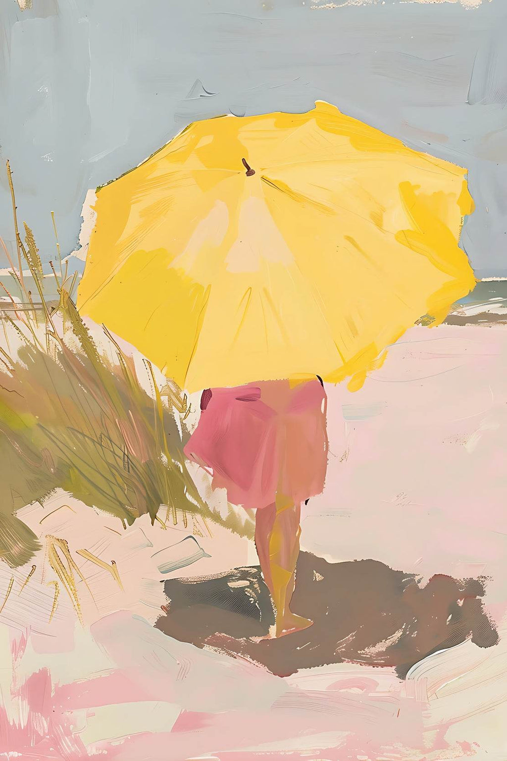 Drawing Girl With Yellow Umbrella - beink online art store