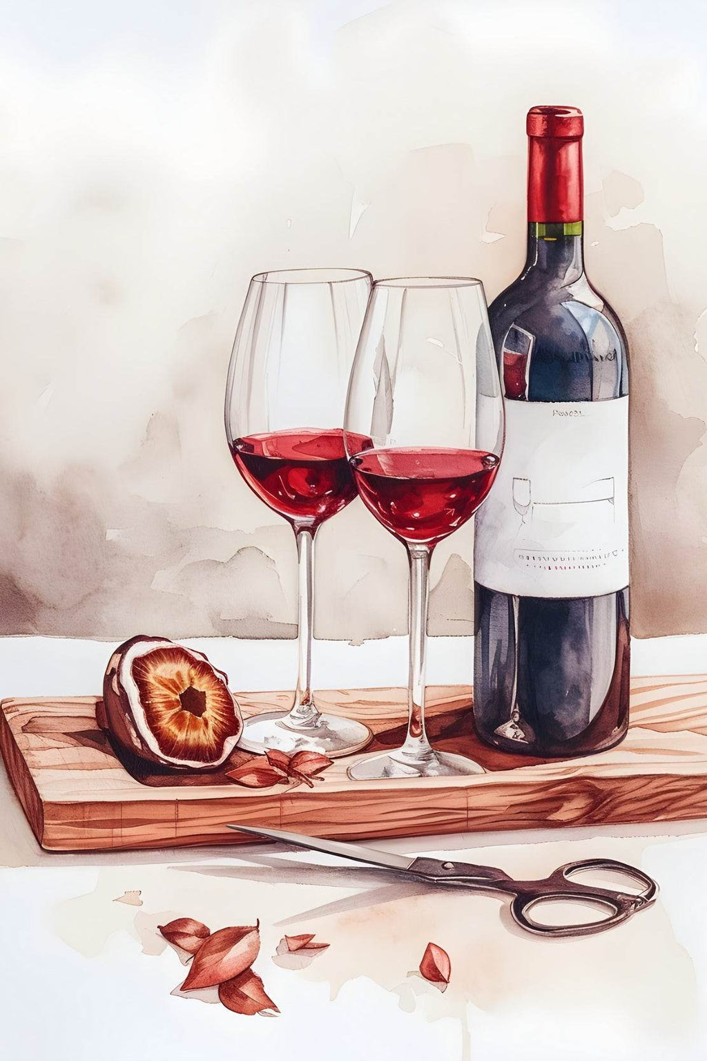 Red Wine Watercolor Painting - beink online art store