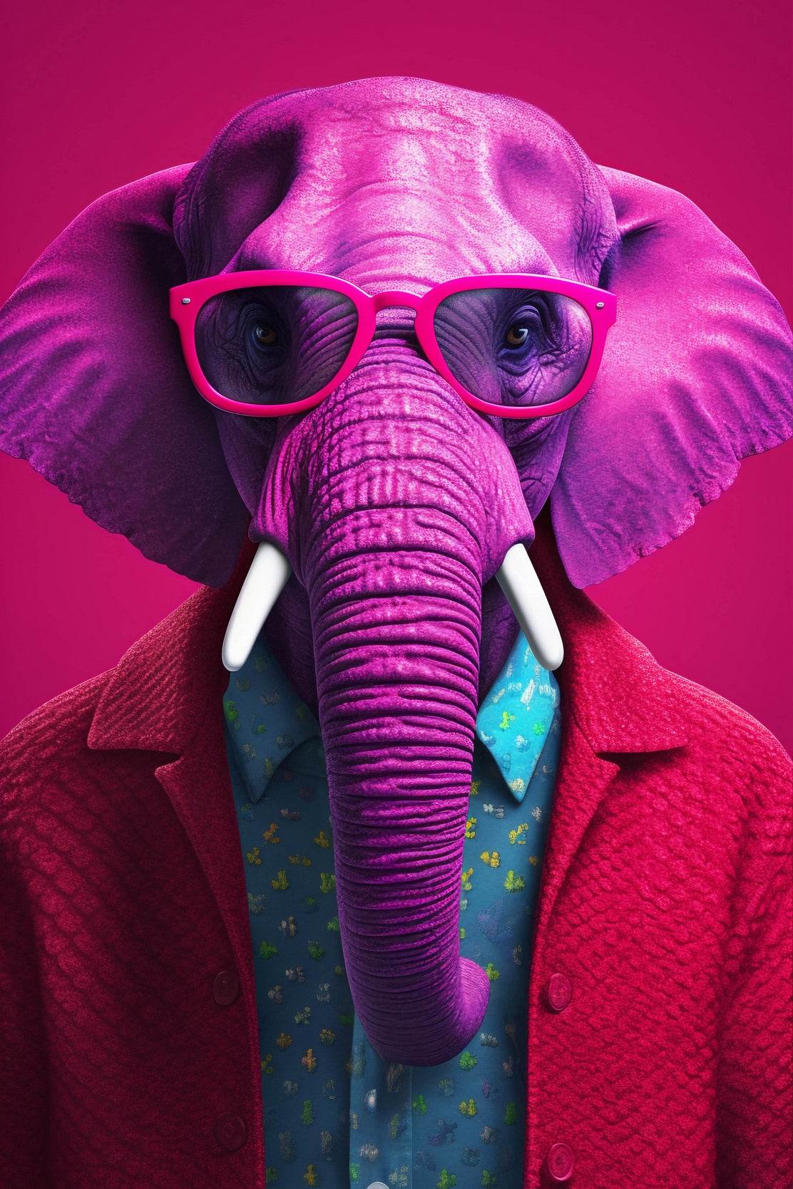 Pink Painted Elephant With Glasses Animal Wall Art - beink online art store