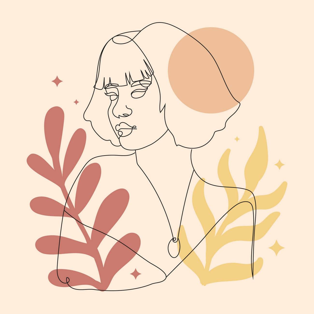 Woman Face With a Fern Plant Wall Art - beink online art store