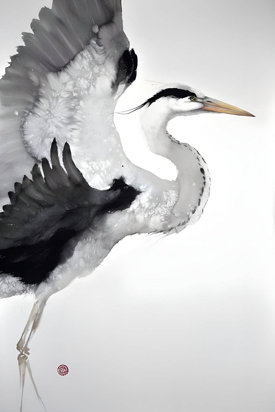 Watercolor Painting of Grey Heron Modern Art - beink online art store