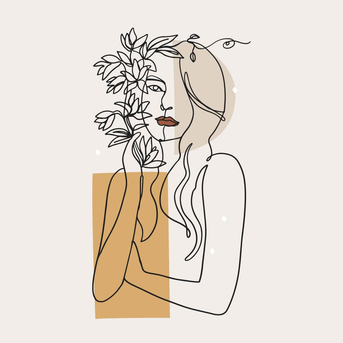 Linear Face Of a Flowery Woman Wall Art - beink online art store