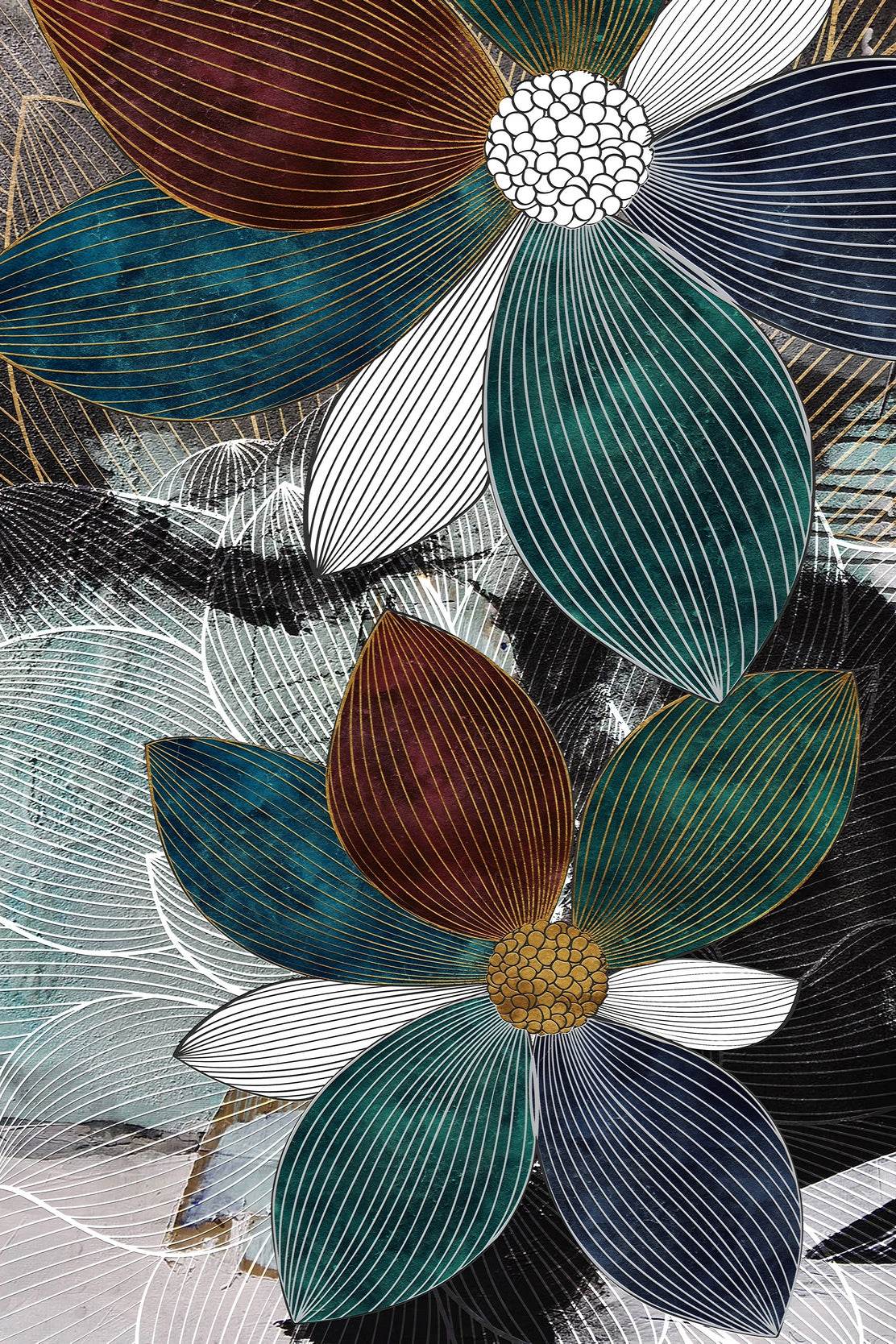 Blue and White Petal Patterns Wall Art - beink online art store