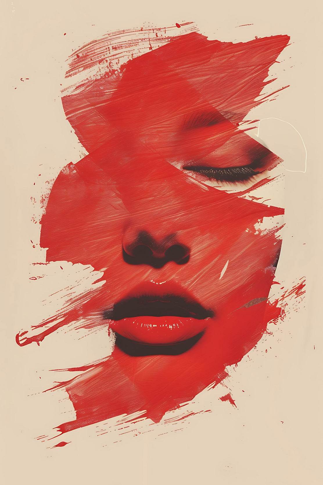 A Woman's Face In Red Wall Art - beink online art store