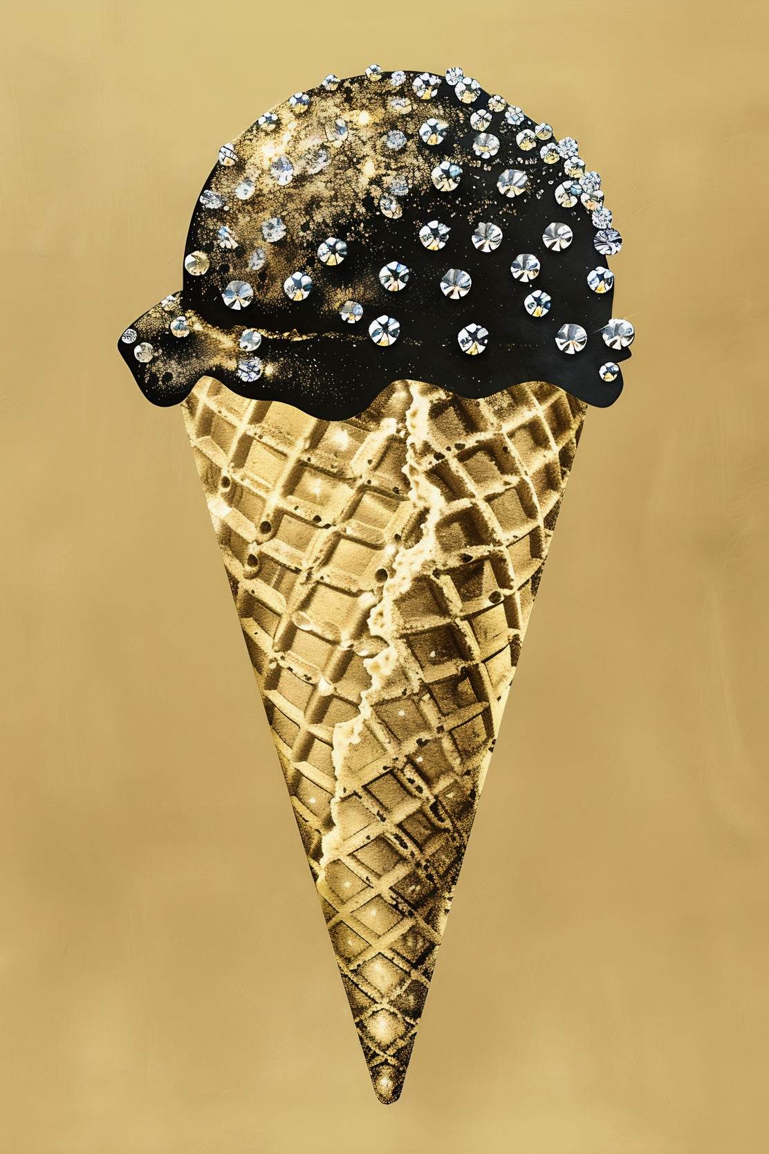 Black And Gold Ice Cream Cone Wall Art - beink online art store