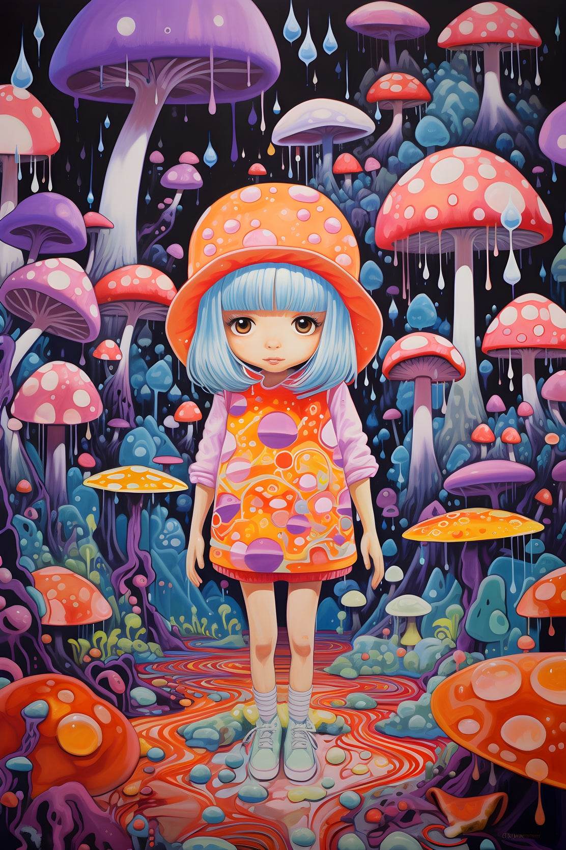 Colorful Retro girl with long hair and a hat Wall Art - beink online art store