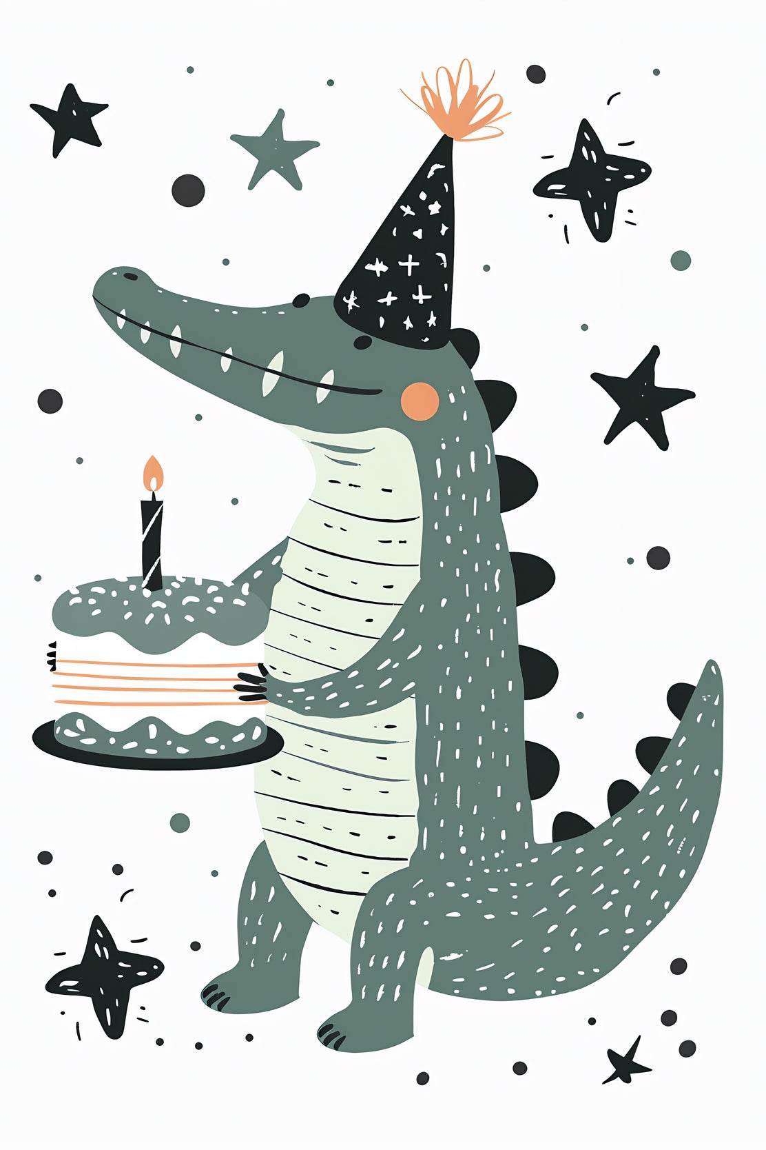 Cartoon Alligator Holding Cake Wall Art - beink online art store