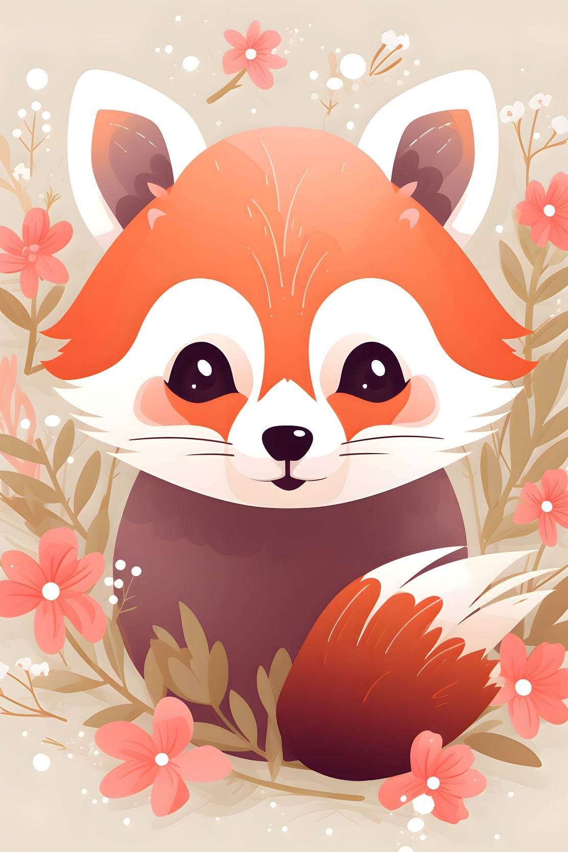 Cute Red Fox Sitting on the Ground - beink online art store