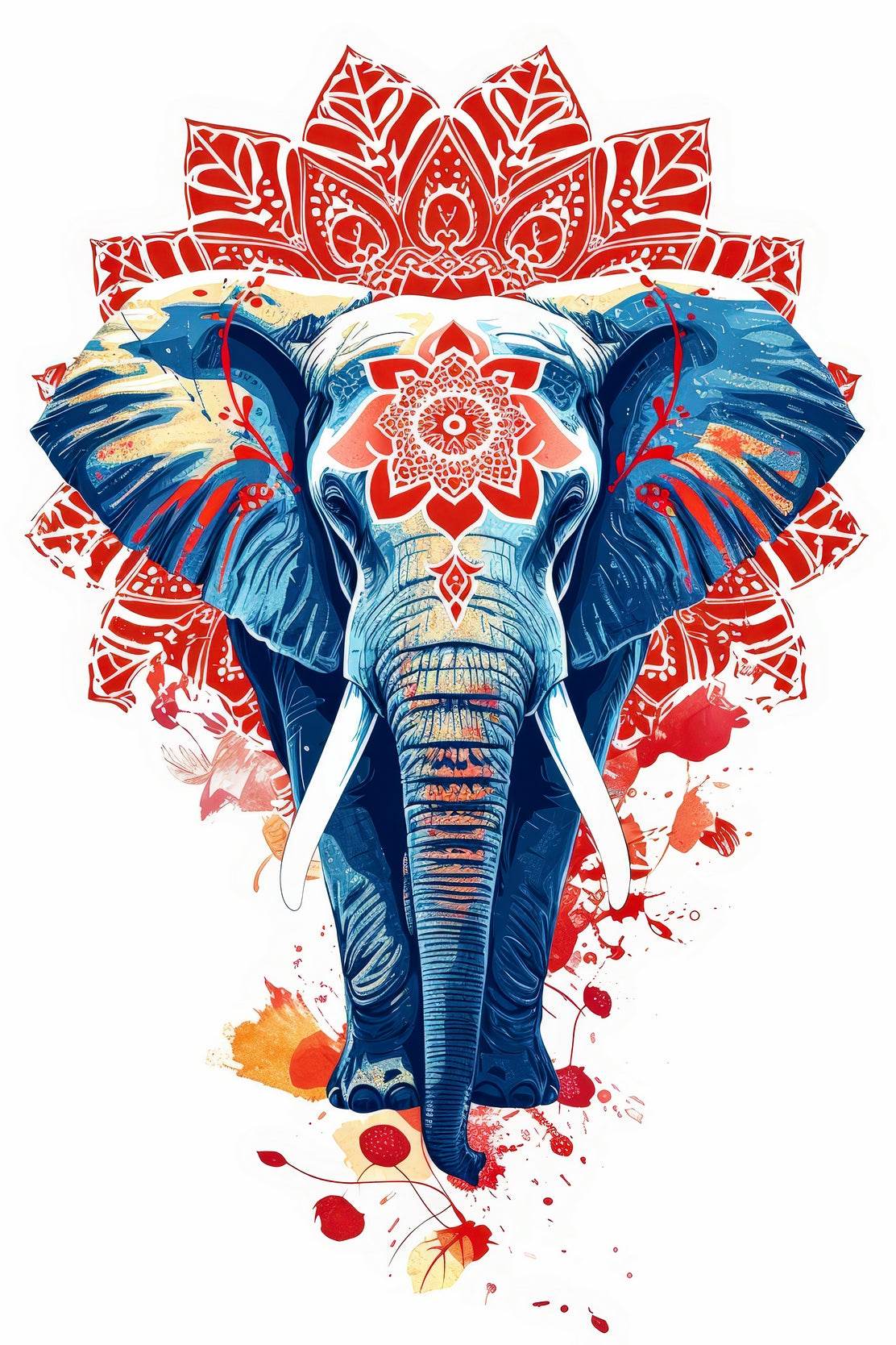 Red Mandala Elephant Print Painting - beink online art store
