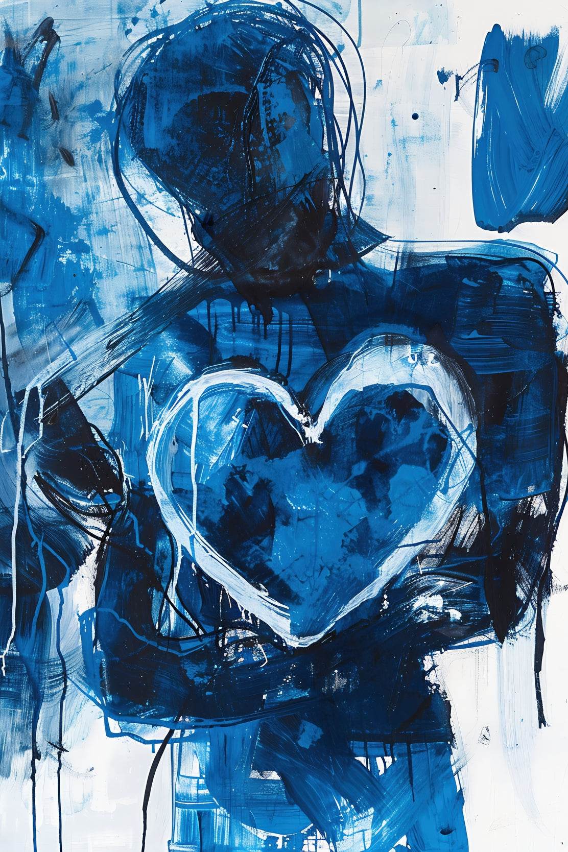 Blue Heart Painting With Oil Paint Wall Art - beink online art store