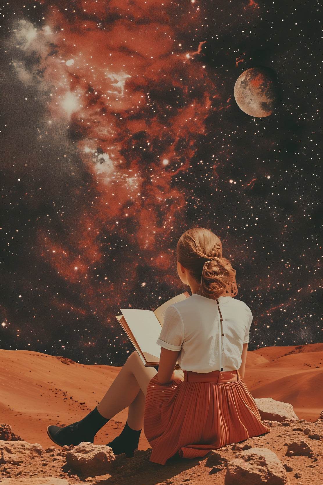 Girl Holding A Book in Space Wall Art - beink online art store