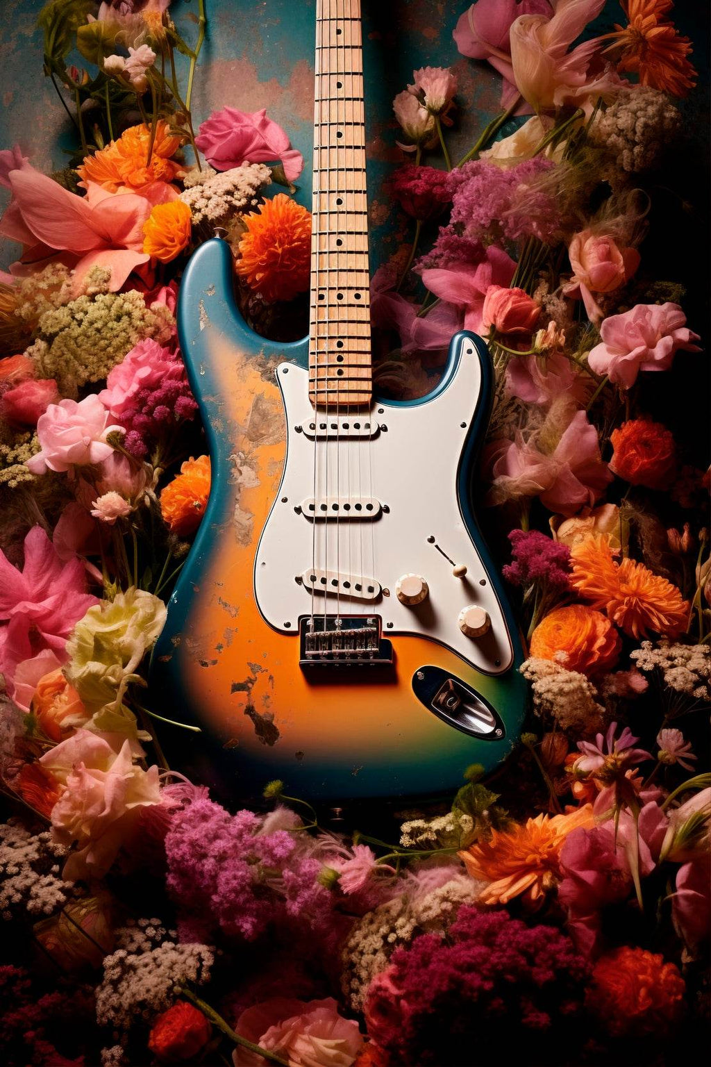 Guitar With Spring Flowers Wall Art - beink online art store